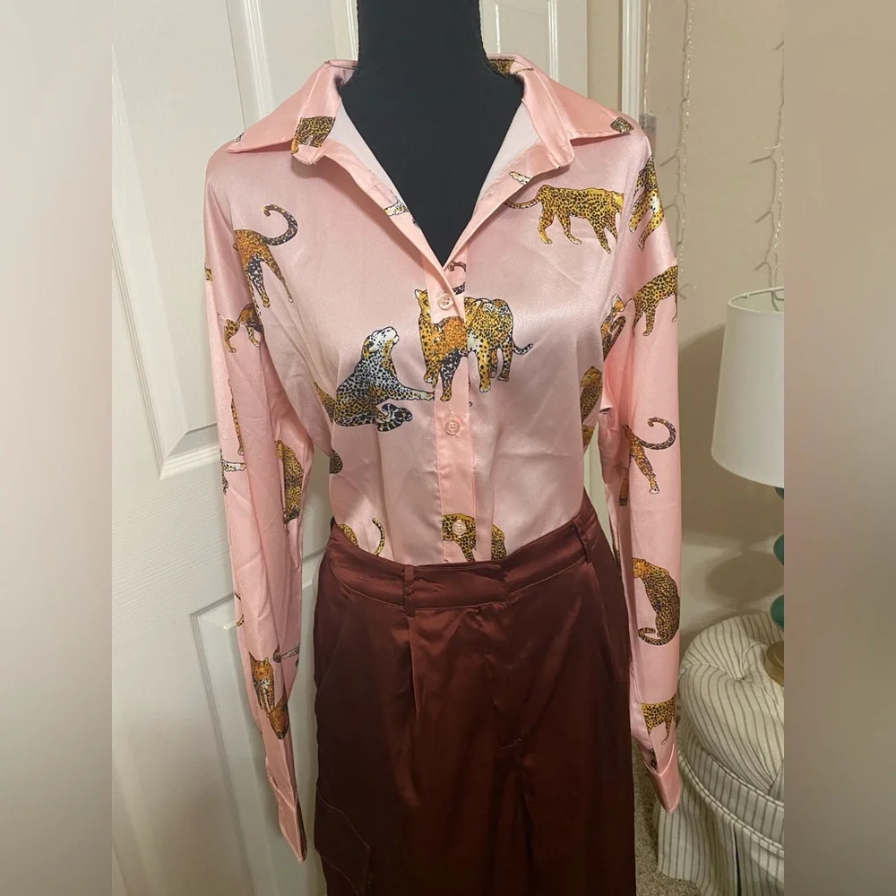 Mazik Pink and Black Leopard Top - Picture 1 of 6